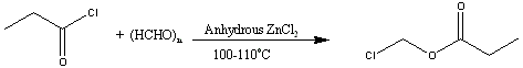 
			Reaction Scheme: Condensation of propionyl chloride with paraformaldehyde in presence of Lewis acid