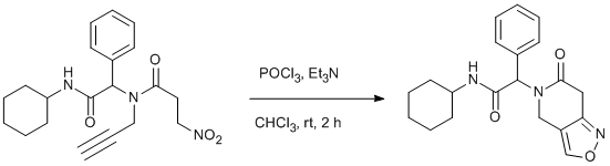 
			Reaction Scheme: Intramolecular nitrile oxide cyclization (INOC)