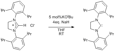 
			Reaction Scheme: <img src="/images/empty.gif" alt="" /><img src="/images/empty.gif" alt="" />Synthesis of an N-heterocyclic carbene via deprotonation of an imidazolinium salt<img src="/images/empty.gif" alt="" /><img src="/images/empty.gif" alt="" />