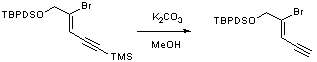 
			Reaction Scheme: Deprotection of trimethylsilyl group of an alkyne