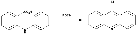 
			Reaction Scheme: ​Reductive cyclisation and halogenation of N-Phenylanthrinilic acid.