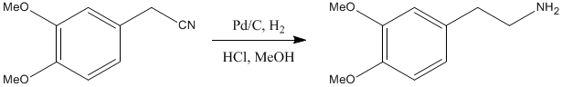 
			Reaction Scheme: Nitrile reduction using Pd/C