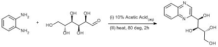 
			Reaction Scheme: Condensation of diamine with <span id="ent634104287370515019_1022176954" class="csm-chemical-name csm-ambiguous" title="glucose">glucose</span>