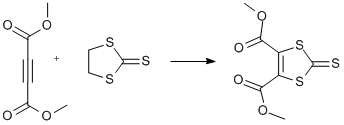 
			Reaction Scheme: TTF I. Addition of dimethyl acetylenedicarboxylate to ethylene trithiocarbonate