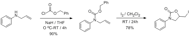 
			Reaction Scheme: ​Iodocyclization of phenyl allyl carbamates
