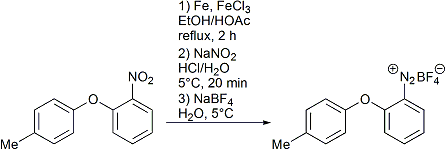 
			Reaction Scheme: ​Diazotization of an aromatic amine