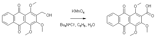 
			Reaction Scheme: Phase transfer catalysed permanganate oxidation of hydroxymethyl to carboxylic acid