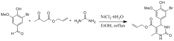 
			Reaction Scheme: Nickel chloride catalyzed Biginelli condensation