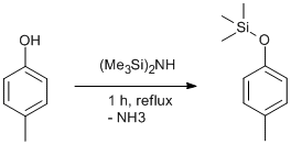 
			Reaction Scheme: <IMG src="/images/empty.gif"><IMG src="/images/empty.gif">Silylation of a phenol with hexamethyldisilazane<IMG src="/images/empty.gif"><IMG src="/images/empty.gif">