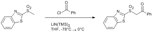 
			Reaction Scheme: <img src="/images/empty.gif" alt="" /><img src="/images/empty.gif" alt="" /><img src="/images/empty.gif" alt="" />Addition of <span id="csm1338030800531" class="csm-chemical-name csm-not-validated" title="lithium 2-(methylsulfonyl)benzo[d]thiazole">lithium 2-(methylsulfonyl)benzo[<em>d</em>]thiazole</span> to <span id="csm1338030805456" class="csm-chemical-name" title="benzoyl chloride">benzoyl chloride</span><img src="/images/empty.gif" alt="" /><img src="/images/empty.gif" alt="" /><img src="/images/empty.gif" alt="" />