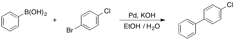 
			Reaction Scheme: Suzuki-Miyaura Cross-Coupling of phenylboronic acid and 4-bromochlorobenzene