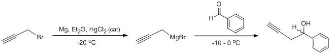 
			Reaction Scheme: Addition of propargyl Grignard to aldehyde