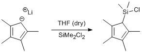
			Reaction Scheme: <IMG src="/images/empty.gif"><IMG src="/images/empty.gif">Alkylation of a chlorosilane with tetramethylcyclopentadienyl<IMG src="/images/empty.gif"><IMG src="/images/empty.gif">