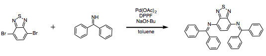 
			Reaction Scheme: Buchwald-Hartwig coupling of benzophenone imine with 4,7-dibromobenzo[<em>c</em>]-1,2,5-thiadiazole&nbsp;