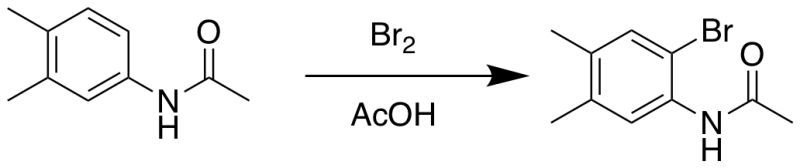 Image for article Bromination of 3,4-dimethylacetanilide<!--  /* Font Definitions */  @font-face 	{font-family:"Cambria Math"; 	panose-1:2 4 5 3 5 4 6 3 2 4; 	mso-font-charset:0; 	mso-generic-font-family:roman; 	mso-font-pitch:variable; 	mso-font-signature:3 0 0 0 1 0;}  /* Style Definitions */  p.MsoNormal, li.MsoNormal, div.MsoNormal 	{mso-style-unhide:no; 	mso-style-qformat:yes; 	mso-style-parent:""; 	margin:0in; 	line-height:115%; 	mso-pagination:widow-orphan; 	font-size:11.0pt; 	font-family:"Arial",sans-serif; 	mso-fareast-font-family:Arial; 	mso-ansi-language:EN-GB; 	mso-fareast-language:ZH-CN;} .MsoChpDefault 	{mso-style-type:export-only; 	mso-default-props:yes; 	font-size:11.0pt; 	mso-ansi-font-size:11.0pt; 	mso-bidi-font-size:11.0pt; 	font-family:"Arial",sans-serif; 	mso-ascii-font-family:Arial; 	mso-fareast-font-family:Arial; 	mso-hansi-font-family:Arial; 	mso-bidi-font-family:Arial; 	mso-ansi-language:EN-GB; 	mso-fareast-language:ZH-CN;} .MsoPapDefault 	{mso-style-type:export-only; 	line-height:115%;}size:8.5in 11.0in; 	margin:1.0in 1.0in 1.0in 1.0in; 	mso-header-margin:.5in; 	mso-footer-margin:.5in; 	mso-paper-source:0;} div.WordSection1 	{page:WordSection1;}-->