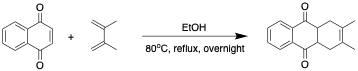 Image for article Diels-Alder reaction of 1,4-naphthoquinone with 2,3-dimethyl-1,3-butadiene <!--  /* Font Definitions */  @font-face 	{font-family:"Cambria Math"; 	panose-1:2 4 5 3 5 4 6 3 2 4; 	mso-font-charset:0; 	mso-generic-font-family:roman; 	mso-font-pitch:variable; 	mso-font-signature:3 0 0 0 1 0;} @font-face 	{font-family:Calibri; 	panose-1:2 15 5 2 2 2 4 3 2 4; 	mso-font-charset:0; 	mso-generic-font-family:swiss; 	mso-font-pitch:variable; 	mso-font-signature:-536870145 1073786111 1 0 415 0;} @font-face 	{font-family:"Calibri Light"; 	panose-1:2 15 3 2 2 2 4 3 2 4; 	mso-font-charset:0; 	mso-generic-font-family:swiss; 	mso-font-pitch:variable; 	mso-font-signature:-536859905 -1073732485 9 0 511 0;}  /* Style Definitions */  p.MsoNormal, li.MsoNormal, div.MsoNormal 	{mso-style-unhide:no; 	mso-style-qformat:yes; 	mso-style-parent:""; 	margin-top:0in; 	margin-right:0in; 	margin-bottom:8.0pt; 	margin-left:0in; 	line-height:107%; 	mso-pagination:widow-orphan; 	font-size:11.0pt; 	font-family:"Calibri",sans-serif; 	mso-ascii-font-family:Calibri; 	mso-ascii-theme-font:minor-latin; 	mso-fareast-font-family:Calibri; 	mso-fareast-theme-font:minor-latin; 	mso-hansi-font-family:Calibri; 	mso-hansi-theme-font:minor-latin; 	mso-bidi-font-family:"Times New Roman"; 	mso-bidi-theme-font:minor-bidi;} h1 	{mso-style-priority:9; 	mso-style-unhide:no; 	mso-style-qformat:yes; 	mso-style-link:"Heading 1 Char"; 	mso-style-next:Normal; 	margin-top:12.0pt; 	margin-right:0in; 	margin-bottom:0in; 	margin-left:0in; 	line-height:107%; 	mso-pagination:widow-orphan lines-together; 	page-break-after:avoid; 	mso-outline-level:1; 	font-size:16.0pt; 	font-family:"Calibri Light",sans-serif; 	mso-ascii-font-family:"Calibri Light"; 	mso-ascii-theme-font:major-latin; 	mso-fareast-font-family:"Times New Roman"; 	mso-fareast-theme-font:major-fareast; 	mso-hansi-font-family:"Calibri Light"; 	mso-hansi-theme-font:major-latin; 	mso-bidi-font-family:"Times New Roman"; 	mso-bidi-theme-font:major-bidi; 	color:#2F5496; 	mso-themecolor:accent1; 	mso-themeshade:191; 	mso-font-kerning:0pt; 	font-weight:normal;} span.Heading1Char 	{mso-style-name:"Heading 1 Char"; 	mso-style-priority:9; 	mso-style-unhide:no; 	mso-style-locked:yes; 	mso-style-link:"Heading 1"; 	mso-ansi-font-size:16.0pt; 	mso-bidi-font-size:16.0pt; 	font-family:"Calibri Light",sans-serif; 	mso-ascii-font-family:"Calibri Light"; 	mso-ascii-theme-font:major-latin; 	mso-fareast-font-family:"Times New Roman"; 	mso-fareast-theme-font:major-fareast; 	mso-hansi-font-family:"Calibri Light"; 	mso-hansi-theme-font:major-latin; 	mso-bidi-font-family:"Times New Roman"; 	mso-bidi-theme-font:major-bidi; 	color:#2F5496; 	mso-themecolor:accent1; 	mso-themeshade:191;} .MsoChpDefault 	{mso-style-type:export-only; 	mso-default-props:yes; 	font-size:11.0pt; 	mso-ansi-font-size:11.0pt; 	mso-bidi-font-size:11.0pt; 	font-family:"Calibri",sans-serif; 	mso-ascii-font-family:Calibri; 	mso-ascii-theme-font:minor-latin; 	mso-fareast-font-family:Calibri; 	mso-fareast-theme-font:minor-latin; 	mso-hansi-font-family:Calibri; 	mso-hansi-theme-font:minor-latin; 	mso-bidi-font-family:"Times New Roman"; 	mso-bidi-theme-font:minor-bidi;} .MsoPapDefault 	{mso-style-type:export-only; 	margin-bottom:8.0pt; 	line-height:107%;}size:8.5in 11.0in; 	margin:1.0in 1.0in 1.0in 1.0in; 	mso-header-margin:.5in; 	mso-footer-margin:.5in; 	mso-paper-source:0;} div.WordSection1 	{page:WordSection1;}-->