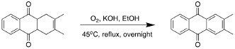 Image for article <div><strong></strong></div>
<div><strong></strong></div>
<div><strong></strong></div>
<div>Oxidation of 1,4,4a,9a-tetrahydro-2,3-dimethyl-9,10-anthracenedione<strong> </strong><!--  /* Font Definitions */  @font-face 	{font-family:"Cambria Math"; 	panose-1:2 4 5 3 5 4 6 3 2 4; 	mso-font-charset:0; 	mso-generic-font-family:roman; 	mso-font-pitch:variable; 	mso-font-signature:3 0 0 0 1 0;}  /* Style Definitions */  p.MsoNormal, li.MsoNormal, div.MsoNormal 	{mso-style-unhide:no; 	mso-style-qformat:yes; 	mso-style-parent:""; 	margin:0in; 	mso-pagination:widow-orphan; 	font-size:12.0pt; 	font-family:"Times New Roman",serif; 	mso-fareast-font-family:"Times New Roman";} .MsoChpDefault 	{mso-style-type:export-only; 	mso-default-props:yes; 	font-size:11.0pt; 	mso-ansi-font-size:11.0pt; 	mso-bidi-font-size:11.0pt; 	font-family:"Calibri",sans-serif; 	mso-ascii-font-family:Calibri; 	mso-ascii-theme-font:minor-latin; 	mso-fareast-font-family:Calibri; 	mso-fareast-theme-font:minor-latin; 	mso-hansi-font-family:Calibri; 	mso-hansi-theme-font:minor-latin; 	mso-bidi-font-family:"Times New Roman"; 	mso-bidi-theme-font:minor-bidi;} .MsoPapDefault 	{mso-style-type:export-only; 	margin-bottom:8.0pt; 	line-height:107%;}size:8.5in 11.0in; 	margin:1.0in 1.0in 1.0in 1.0in; 	mso-header-margin:.5in; 	mso-footer-margin:.5in; 	mso-paper-source:0;} div.WordSection1 	{page:WordSection1;}--></div>